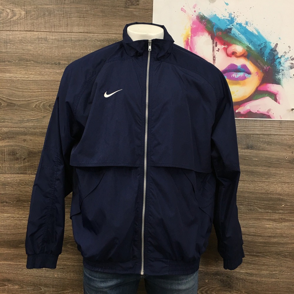 VINTAGE Nike Team Y2K Jacket Full Zip Windbreaker Lightweight Navy Blue Mens XLT